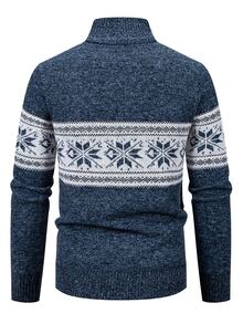 Manfinity Homme Cardigan Rajut Hangat Kasual Lengan Panjang dengan Resleting Motif Geometris untuk Pria - Grey - View 2