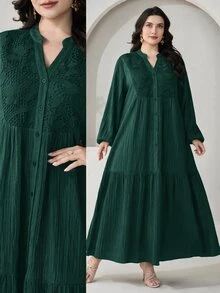 Al Najma 大尺碼女款V領休閒派對阿拉伯風洋裝 - 墨綠色 - 查看 1