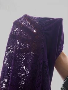 SHEIN PETITE 女款性感短版蕾絲鏤空上衣 - 紫色 - 查看 3
