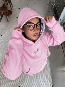SHEIN 青少年女孩豹紋英文字母連帽寬鬆休閒衛衣 - 粉色 - 查看 5