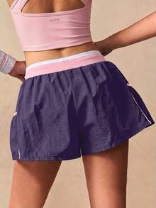 VARSIVA Women's Colorblock Drawstring Waist Loose Fit Athletic Shorts - Purple - View 4