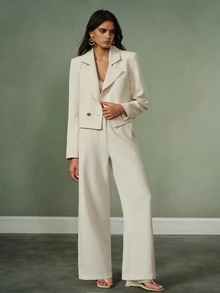 Aveloria Modichic Elegant Fashionable High-End Design Casual Slim Fit Flattering Notch Lapel Metal Button Slightly Dropped Shoulder Versatile Commuter Women's Blazer And Pants 2 Pieces Set - Beige - View 5