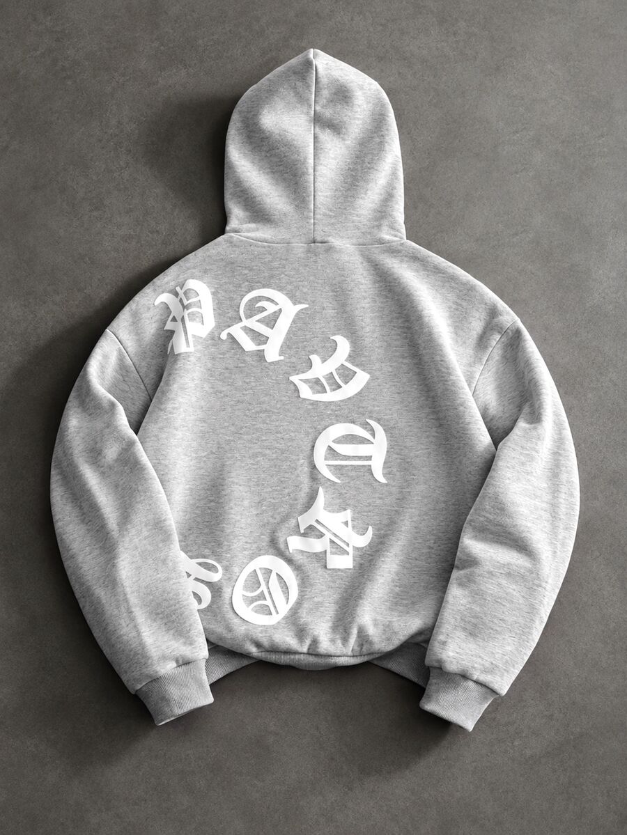 SHEIN 1pc Teen Boys Minimalist High Street Small Print Pattern Pullover Sweatshirt, Large Back Print Design, Comfortable Fabric, Unique Fit, New Autumn/Winter Style, Suitable For Multiple Occasions - Grey - View 1