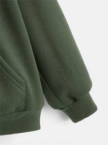 Tween Boy Pocket Drop Shoulder Sweatshirt, Casual Suitable For Spring/Autumn Daily Wear - Army Green - View 3