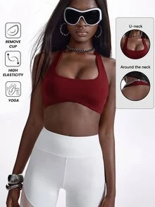 Innovista Innovista Women's Halter Sports Bra, Fall, Winter, Autumn, Gym, Workout, Running, Yoga, Fitness, Athletic, Training, Activewear, Sportswear, Crop Top, Exercise - Burgundy - View 4