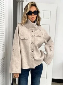 Elyressa Elegant Casual Loose Fit Spring Autumn Winter Women's Wool Short Jacket - Apricot - View 1