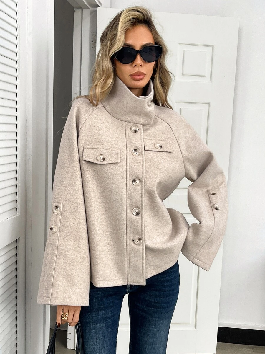 Elyressa Elegant Casual Loose Fit Spring Autumn Winter Women's Wool Short Jacket - Apricot - View 1