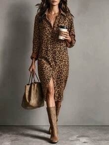 GlowEve Women's Leopard Print Casual Daily Summer Travel Dress - Coffee Brown - View 1
