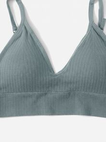 SHEIN Minimalist Spaghetti Strap V-Neck Comfortable Wireless Bra - Dusty Blue - View 3