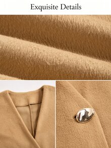SOLERSUN Women's Autumn/Winter Casual Commute Khaki Wool-Like Fabric V-Neck Asymmetric Hem Button Long Sleeve Jacket - Khaki - View 8