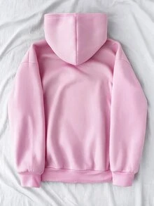 SHEIN 青少年女孩豹紋英文字母連帽寬鬆休閒衛衣 - 粉色 - 查看 2
