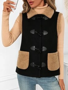 SHEIN Clasi Women's Autumn/Winter Fashion Color Block Patchwork Vest Jacket - Multicolor - View 5