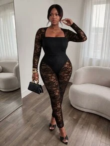Firerie Plus Size Sexy Street Style Lace Jumpsuit For Music Festival And Vacation - Black - View 4