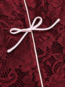 Al Najma Women Spring Fall Elegant Wine Red Lace Square Neck Flare Sleeve Pink Bow Decor Loose Dress Modest Outfit For Banquet And Visiting - Burgundy - View 10