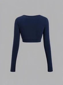 Sweetra Women's Autumn/Winter Pink Sweet Fitted Outerwear Shell Button Decor Commute V-Neck Long Sleeve Jacket - Navy Blue - View 2