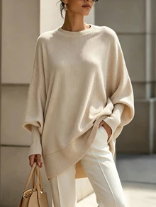 SHEIN Áo nữ tay dài dáng rộng mới cho mùa Thu/Đông - Màu be - Xem 5