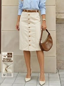 Selenza Women's Fashion Versatile Button Denim Skirt - Beige - View 1