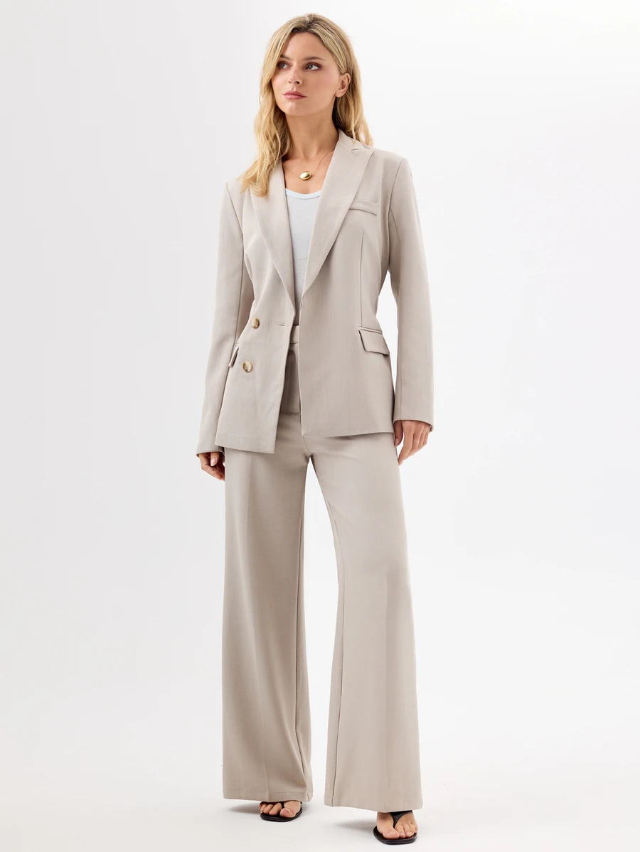 KÆRIA Hus Relaxed Fit Belted Blazer - Textured Compact Tailoring - Stone - Power Suiting, Tailored - Grey - View 1