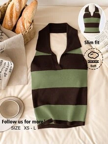Story & Sage Women's Striped Colorblock Halter Knit Top - Multicolor - View 9