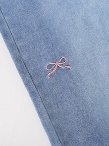 SHEIN 2件組女童秋冬返校套裝 8-12歲 粉色與白色 粉色時尚休閒可愛 3D蝴蝶結裝飾 V領長袖外套 寬鬆長褲 - 藍色 - 查看 8