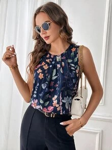 SHEIN Clasi 女款花卉印花休閒日常襯衫 - 藏蓝色 - 查看 5