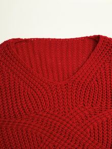 Rusticease Plus Size Red Cable Knit V Neck Long Sleeve Sweater Cozy Casual Fall Winter 2026 - Red - View 5