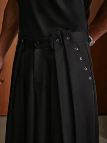 TOKVUE Men's Solid Color Pleated Eyelet Design Wide Leg Loose Casual Pants - Multicolor - View 6