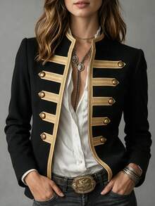 SHEIN Women's Long Sleeve Button Design Napoleon Regular Jacket,Renaissance Outfit Women,Social Clothing,Fall Winter Jacket,Vintage - Black - View 4