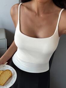 DAZY 2pcs/Set Women's Winter Thermal Lined Simple Versatile Camisole Base Layer Tops - Black - View 10