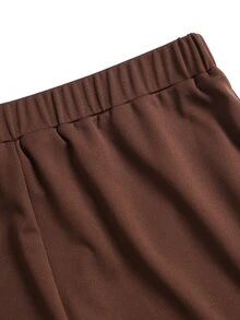 Sweetra Women's Button Decor Slanted Pocket Solid Color Slim Fit Suit Pants - Brown - View 4