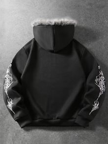 ROMWE MEN Goth 男士圖案印花拉鍊連帽外套 - 黑色 - 查看 2