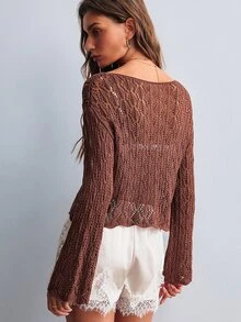 Willow Rêve Women's Solid Color Casual Daily Knit Top - Brown - View 2