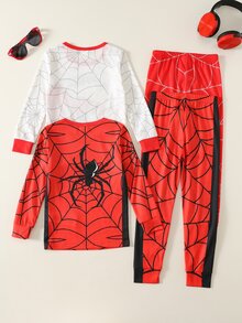 SHEIN Kids 4pcs Young Boy Red Pattern Casual Minimalist Snug Fit Comfortable Thick Long Sleeve Crew Neck Pants Loungewear Suitable For Autumn/Winter - Red - View 4
