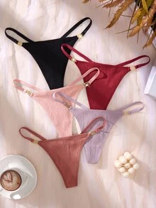 SHEIN 女款簡約多色丁字褲 5件組，適合夏季 - 彩色 - 查看 5
