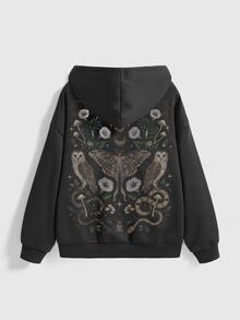 ROMWE Goth Plus Size Women Butterfly Floral Print Casual Everyday Sweatshirt - Black - View 1