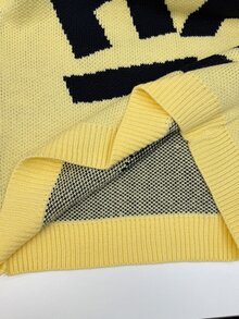 SHEIN HypeZone Minimalist Street Style Women's Autumn/Winter Yellow Long Sleeve Letter Print Slim Fit Knit Sweater Top - Yellow - View 7