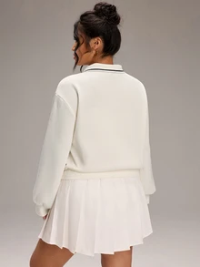EMERY ROSE Plus Size Women's Colorblock Long Sleeve Zipper Front Casual Jacket - White - View 7