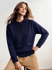 Briarwyn Women's Vintage Button Long Sleeve Pocket Knit Cardigan - Royal Blue - View 5