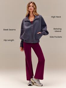 GLOWMODE Everyday Fleece Warmth Whisperer 柔軟保暖輕量夾克，前後縫線設計、口袋、蝙蝠袖、高領、全開襟拉鍊，休閒款 - 紫色 - 查看 2