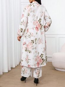 SHEIN Lady Women's All-Over Floral Print Casual Long Shirt & Pants 2 Pieces Set - Multicolor - View 2