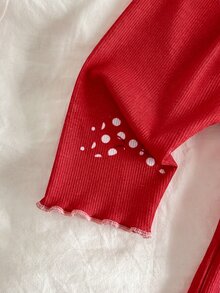 SHEIN 兒童新生兒可愛卡通圖案長袖居家服套裝 - 紅色 - 查看 7