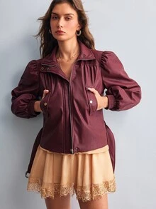 Willow Rêve Women's Solid Color Casual Versatile Daily Long Sleeve Jacket - Burgundy - View 4