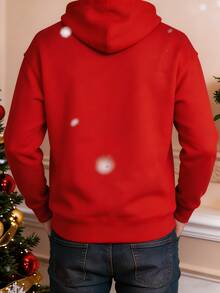 Manfinity Homme Men's Santa Claus Print Casual Loose Fit Hoodie - Red - View 2