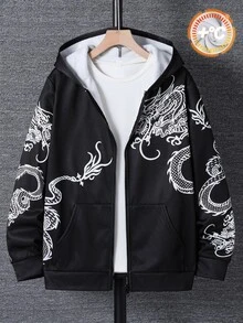 SHEIN Teen Boys Casual Comfortable Versatile Dragon Print Sweatshirt - Multicolor - View 1