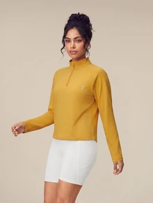 OutZeal Women Sports Tee Hiking Workout Gym Brush Lined Front Half Zip Long Sleeve Sweatshirt Winter Fall - Light Yellow - View 5