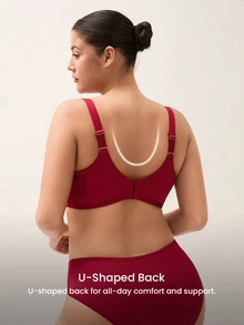 LUVLETTE Plus Unlined Full Coverage Side Support Christmas Red Mesh Sheer Basic Breezy Comfort Minimizer Women Lingerie Intimates Bra - Red - View 4