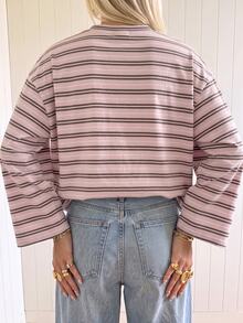 SHEIN EZwear 大尺碼女款海外長袖草莓巧克力條紋襯衫，秋季上衣，適合日常通勤、聚會，秋/冬/夏 - 彩色 - 查看 2