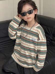 Dazy Kids Kaos Anak Laki-Laki Lengan Panjang Bergaris Kasual untuk Musim Gugur - Light Grey - View 5