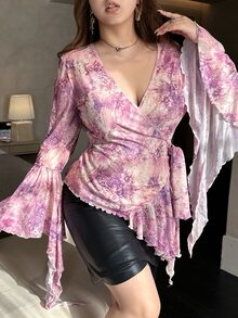 Vibekara Plus Size Women's V-Neck Floral Print Casual Daily Wear Blouse - Multicolor - View 4