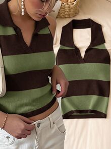 Story & Sage Women's Striped Colorblock Halter Knit Top - Multicolor - View 3